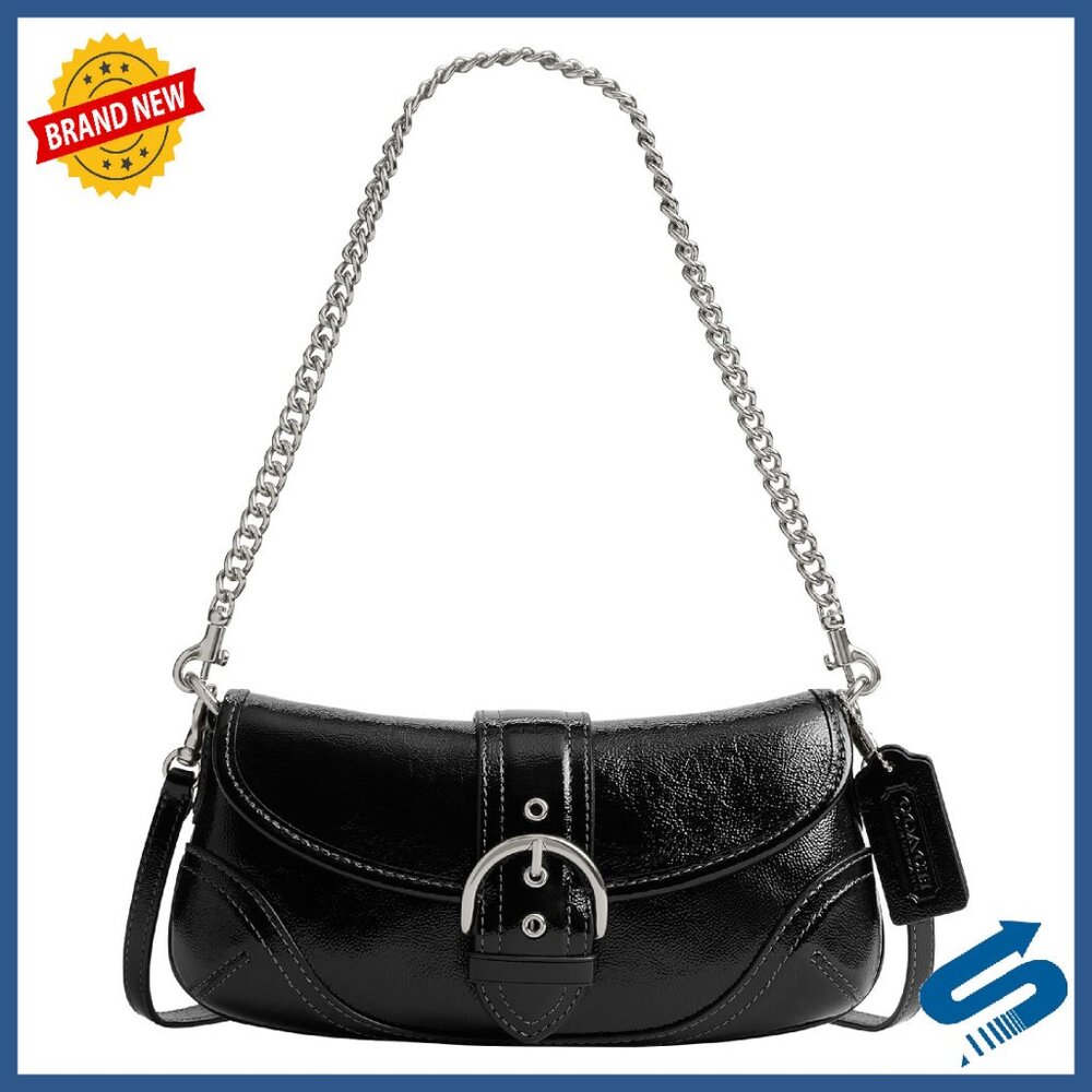 Crinkle Patent Leather Crossbody Shoulder Bag With Detachable Straps